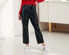 Tommy Jeans Womens Mid Rise Faux Leather Straight Leg Pants Black Size 29 NWT