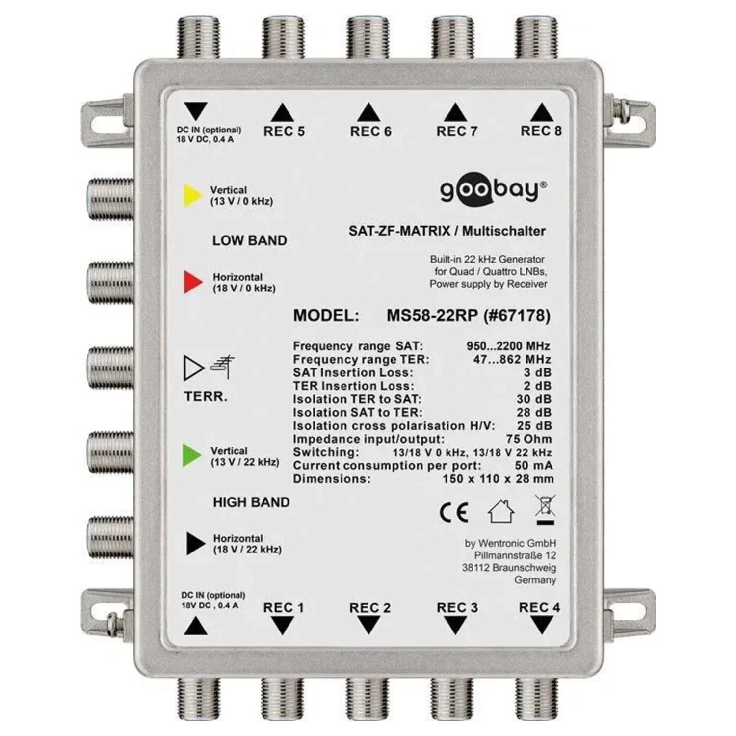 Multiswitch Passivo 5 Ingressi 8 Uscite: Sistema SAT/TV 8 Utenti