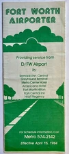 Fort Worth Airporter 1984 DFW Airport Transportation Brochure Vintage Hotels