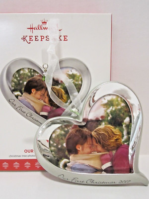 NEW Hallmark Ornament 2017 Our First Christmas - Heart Photo Holder B14