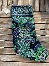 Vera Bradley Christmas Stocking Blue Green Rhapsody 2009 Floral Paisley Mantel