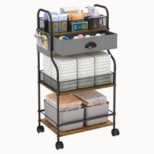 3-Tier Baby Diaper Caddy Cart Organizer with Drawer,Rolling Utility Cart  Be...