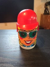 Vintage Deka Girl Blonde Hair Mug/Cup, Red Helmet Hat Lid Straw retro 1970’s