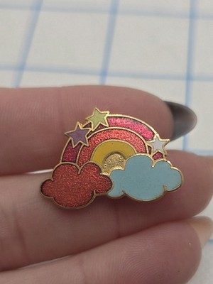 Rainbow Stars Cloud Sky Aviva Taiwan Bent Pin Gold Tone Metal Enamel Pin Pinback