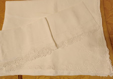 SET LENZUOLO MATRIMONIALE + 2 FEDERE IN PURO LINO CON RICAMO VINTAGE ANNI '70