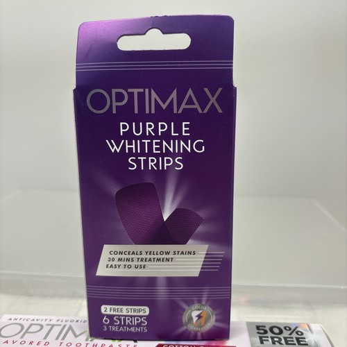 OPTIMAX DENTIFRICIO (2 X CARAMELLE DI COTONE) + STRISCE SBIANCANTI VIOLA (3 TRATTAMENTI) B86 - Foto 2 di 15