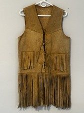 Vintage 1960s Cowhide Tie Front Fringe Hippie Vest Boho Festival Western