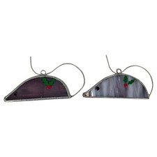 Handmade Vintage Stained Glass Mouse Ornament Pair Holiday Suncatcher Christmas