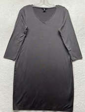 Eileen Fisher Womens Size PM Gray 3/4 Sleeve V Neck Tencel Jersey Dress (U6)