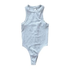 Fabletics Bodysuit Light Gray Ribbed Sleeveless Solid Womens M