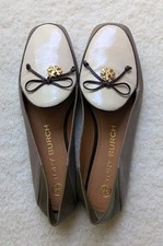 NWOB Tory Burch CHARM TWO-TONE LOAFER Leather Taupe/Ivory/Black Women size 8