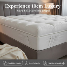 Image of Hotel Quality Mattress Topper 10cm Deep Thick Soft Bed Pad Single Double King