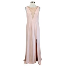 Adrianna Papell Women's Formal Dress Size 10 Pink Crepe and Lace Thigh Slit Gown