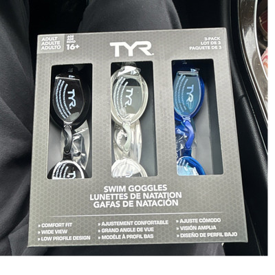 TYR Adult Swim Goggles 3-Pack Black/Clear/Blue Model 1819571