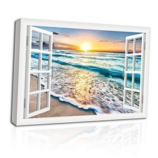 Wave Canvas Wall Art Sunset Ocean Nature Pictures Ready to Hang for 16x24 inch