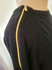 Michael Kors Black Sweater Dress Size S Long Sleeve with gold Zippers on sleeves
