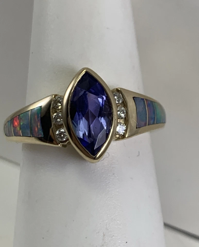 Кольцо KABANA из желтого золота 14 карат с турмалином и инкрустацией опалом - Изображение 3 из 4