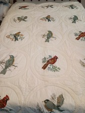 Full Size Hand Painted Bird Quilt 40 x 84