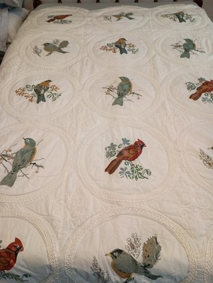 Full Size Hand Painted Bird Quilt 40 x 84