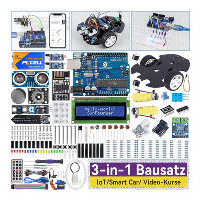 SunFounder Starter Kit 192 Komponenten 3-in-1 IoT Smart Car Arduino UNO