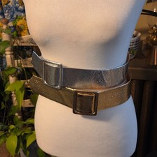 Vintage MCM Metallic Colored Slide Belts Silver  Gold Set Size Medium