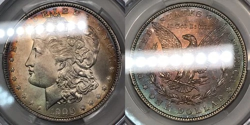 1900-P Morgan Silver Dollar CAC Grading (CACG) MS65 *Rainbow Toning* 1¢ Auction