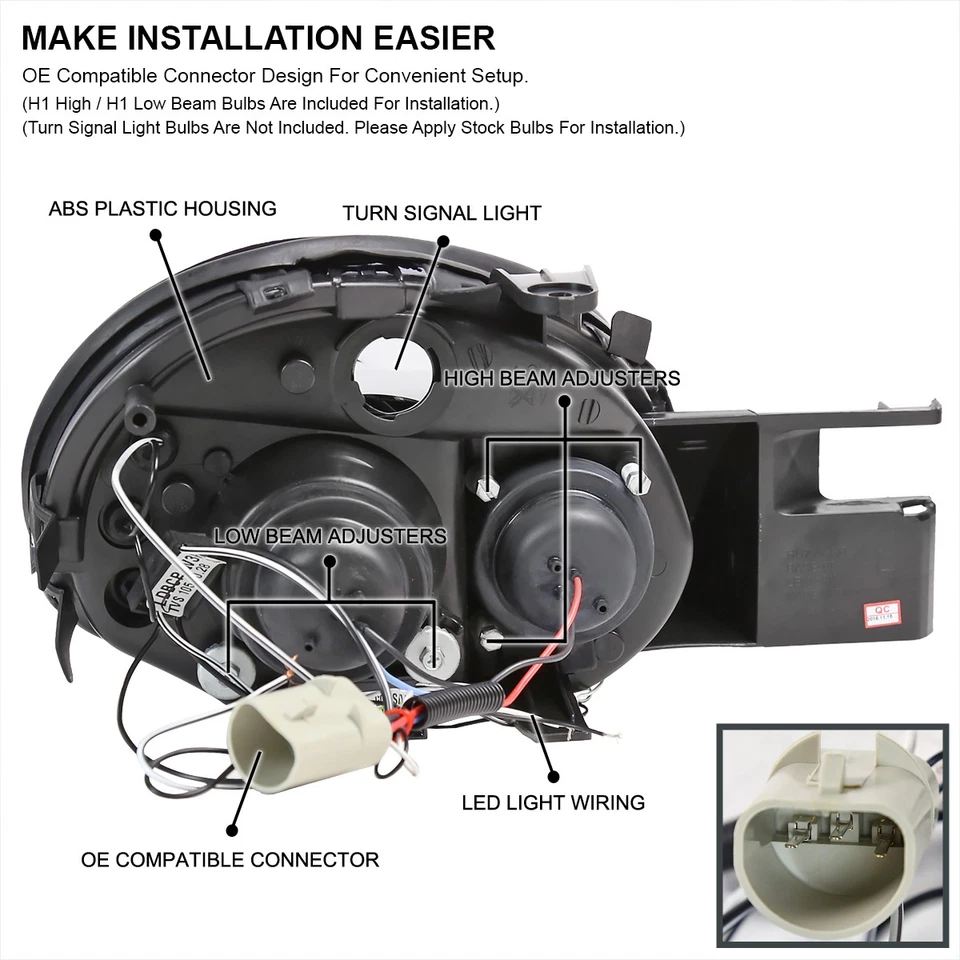 Black Fits 2003-2005 Dodge Neon LED Halo Projector Headlights Lamp Left+Right — 第 4/4 张图片