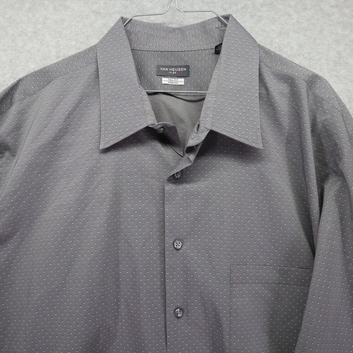 Van Heusen Shirt Mens 18.5 37/38 Tall Fit Flex Stretch Button Gray Long Sleeve | eBay Van Heusen Shirt Mens 18.5 37/38 Tall Fit Flex Stretch Button Gray Long Sleeve | eBay