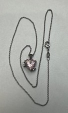 925 Sterling Silver Pink Crystal Clear Stone Heart Pendant Necklace
