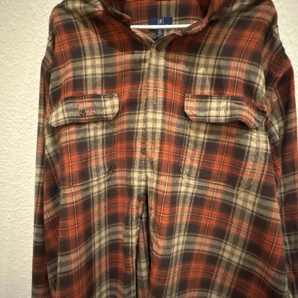 Camisa abotonada de franela a cuadros George para hombre roja tostada azul marino talla 2XL Foto 4 de 4