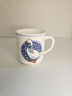 Vintage Arcopal France Country Mug - Blue Ribbon Mother Goose Opal Glass Cottage