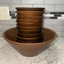 12 Piece Vintage Kustom Kraft Black Walnut Wooden Salad Bowl Set Made In USA