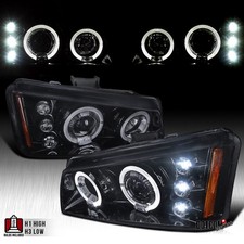 Fit 2003-2007 Silverado Avalanche Black Smoke Led Halo Projector Headlights Lamp