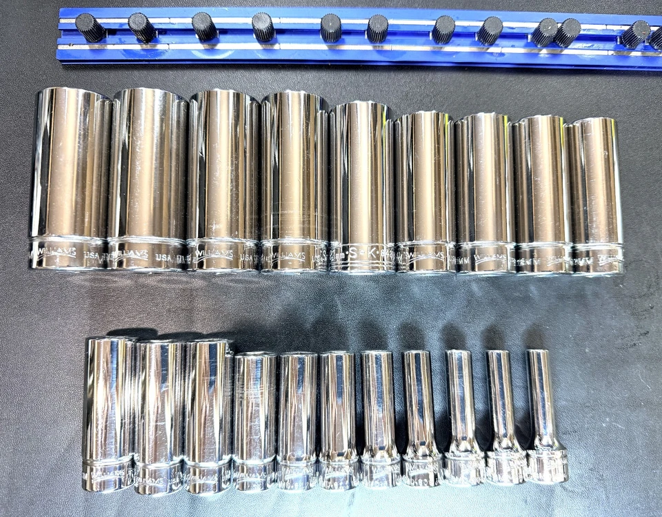 WILLIAMS JHWMSBD19HRC 20-PIECE 3/8 DRIVE DEEP 6-POINT SOCKET 6MM-25MM USA - Image 2 of 4