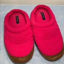 Lands' End Pink Brown Fleece Mule Slippers Womens Size 9 House Shoes Lightweight