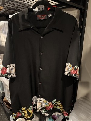 Dragonfly Nikki Sixx Mens XL Button Down Las Vegas Skull Wolf Front Back Design