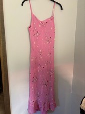 Vintage Coquette Pink Floral Polka Dot Prairie Midi Slip Dress