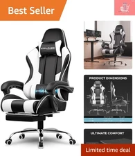 Ergonomic Gaming Chair with Footrest - Height Adjustable & 360° Swivel, White