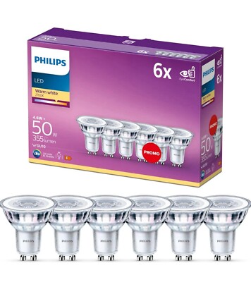 Philips LED Classic GU10 Lampen 6-er Pack (50 W), Reflektor LED Warmweiss