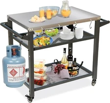 Domi 3-Shelf Outdoor Grill Table,Grill Cart w/ Wheels &Propane Tank Hook for BBQ