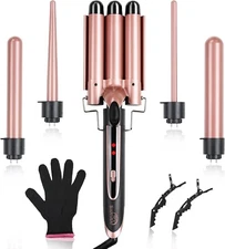 5 in 1 Curling Wand with 3 Barrel Hair Crimper Iron & Interchangeable 4 Curling