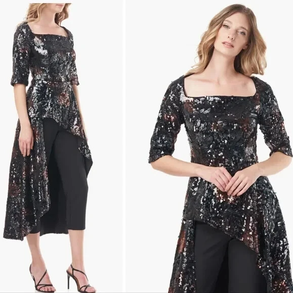 Mono Kay Unger Negro Rubí Vino Janelle Lentejuelas Midi Walk Thru 4 $428 Foto 3 de 3