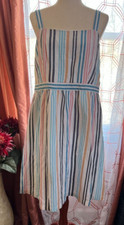 Loft Colorful Striped Strappy Pocket Dress sundress linen blend size L NWT