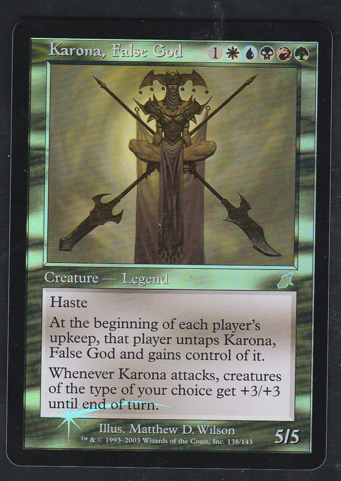 Magic the Gathering KARONA, FALSE GOD #138/143 Scourge Gold Foil Rare 2003 NM