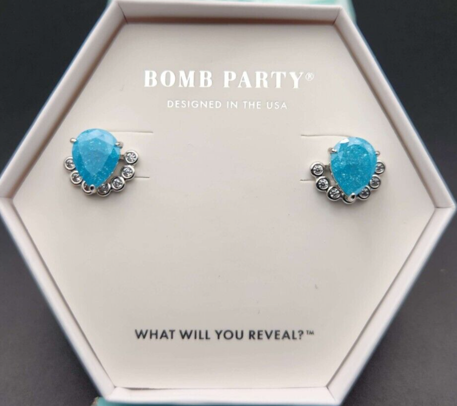 Bomb Party Yours in a Heartbeat Aquamarine Ice Rhodium Plated Earrings RBP5872-image