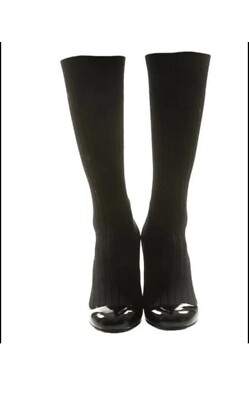 Chanel Black Patent Leather Heel Sock Legwarmer Boots 37 | eBay