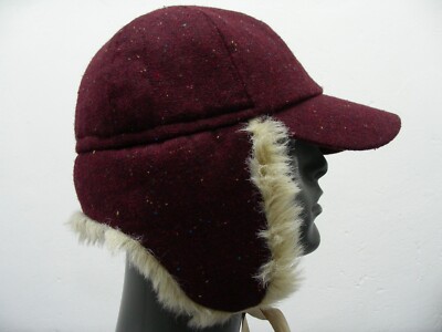 Maroon Red with Colored Specks - Poly/Fur Lined Med Size (57cm) Winter Cap Hat!