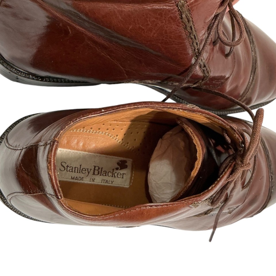 Stanley Blacker Brown Leather Lace Up Oxford Cap Toe Dress Shoe Boot