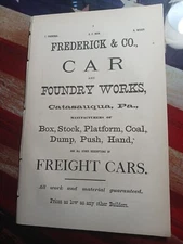 1872 Print Ad FREDERICK & COMPANY CAR FOUNDRY WORKS Catasauqua NY railroad cars