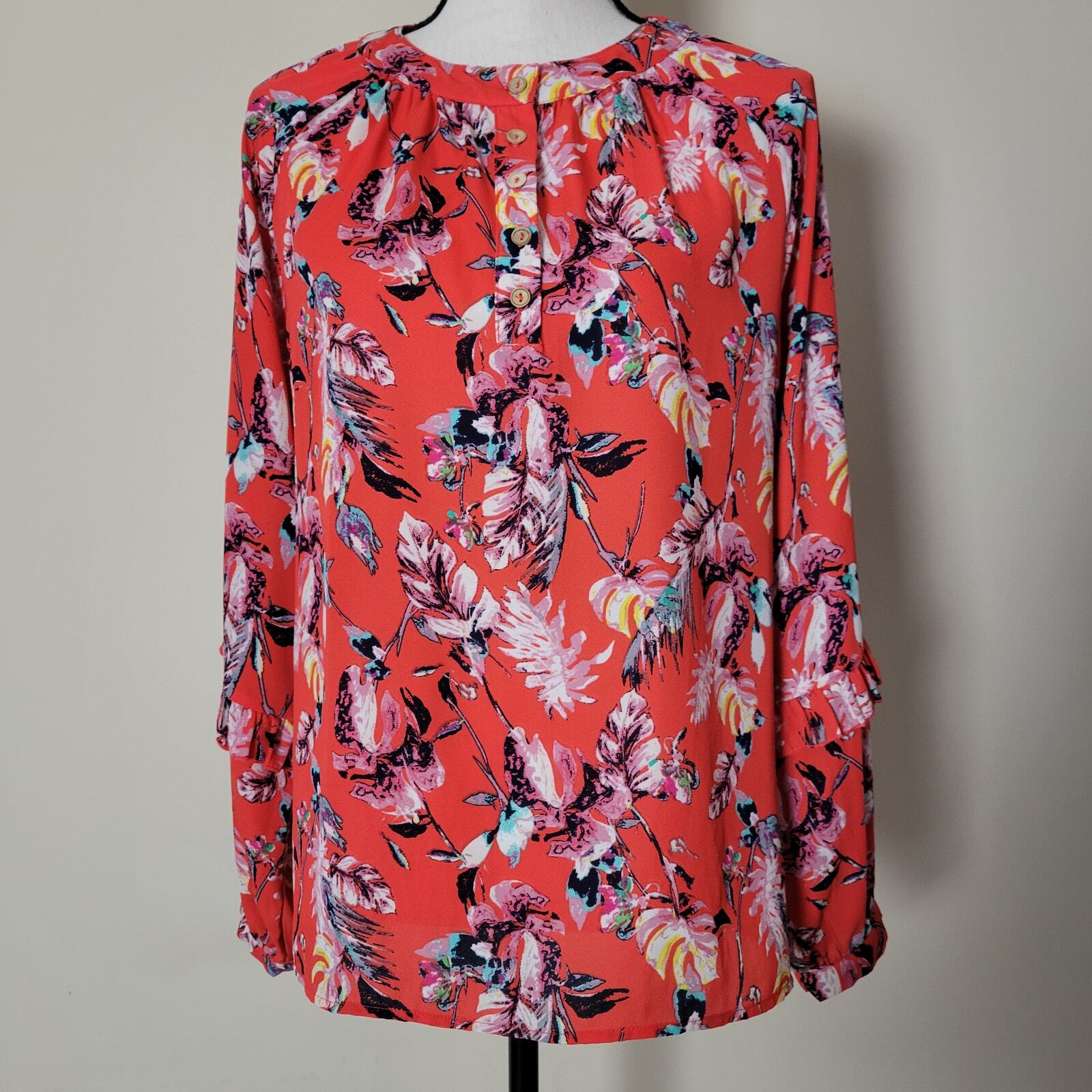 Buckle Black Size M Blouse Tunic Pullover 5 Button Front Long Raglan Sleeve Red